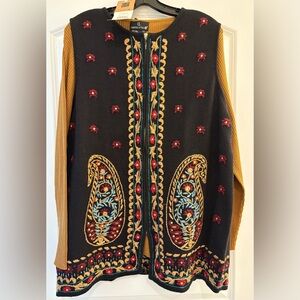 Embroidered Black and Gold Vest w Matching Ribbed Top to Wear Underneath